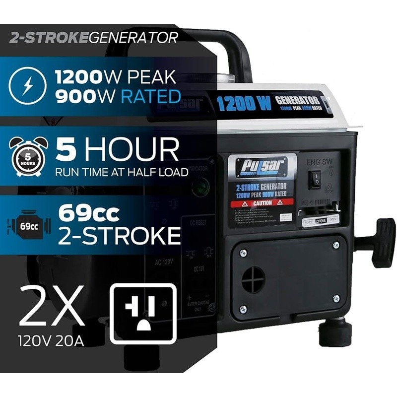 Portable 1200W Gas Generator Recoil Start 2-Stroke Engine Camping Outdoors New