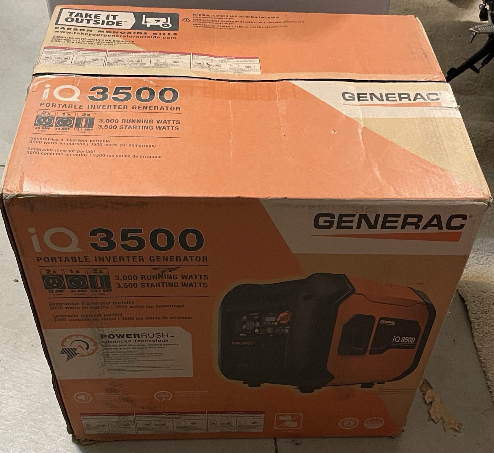 Generac iQ 3500-W Quiet Portable Gas Powered Inverter Generator Electric Start