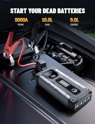 Arrancador Portatil 5000A Para Auto 12V 10L Gas 9L Diesel Bateria Luz Emergentes