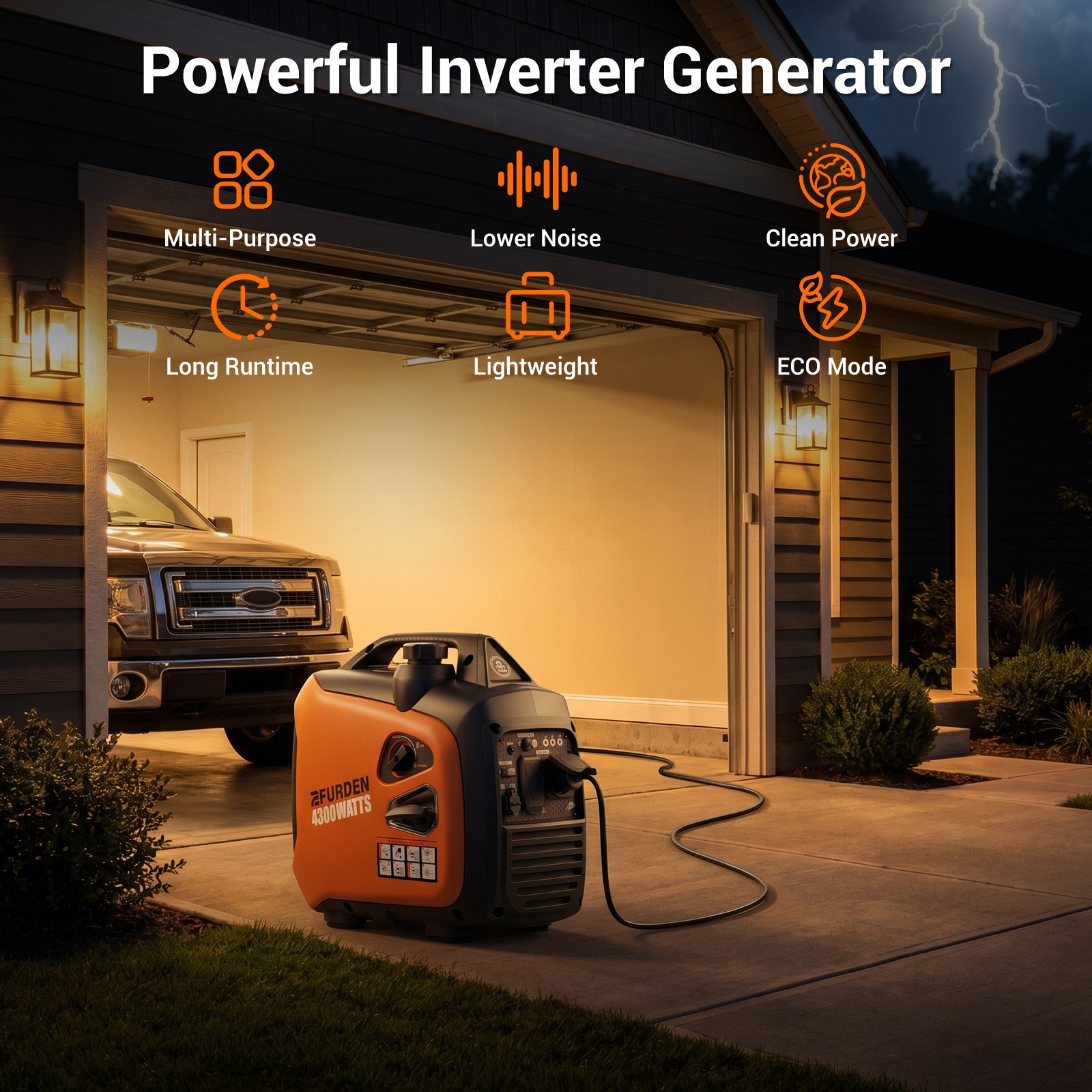 Efurden 4300W Lightweight Portable Inverter Generator Gas ECO Mode for Home & RV