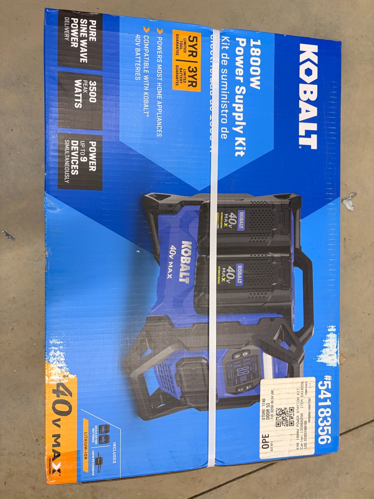 Kobalt 40 V MAX generator 1800 W Power Supply Kit BRAND NEW