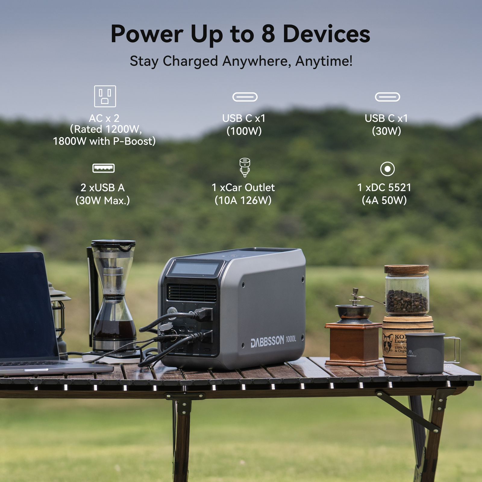 Dabbsson 1000L 1008Wh Portable Power Station 1200W Generator w/120W Solar Panel