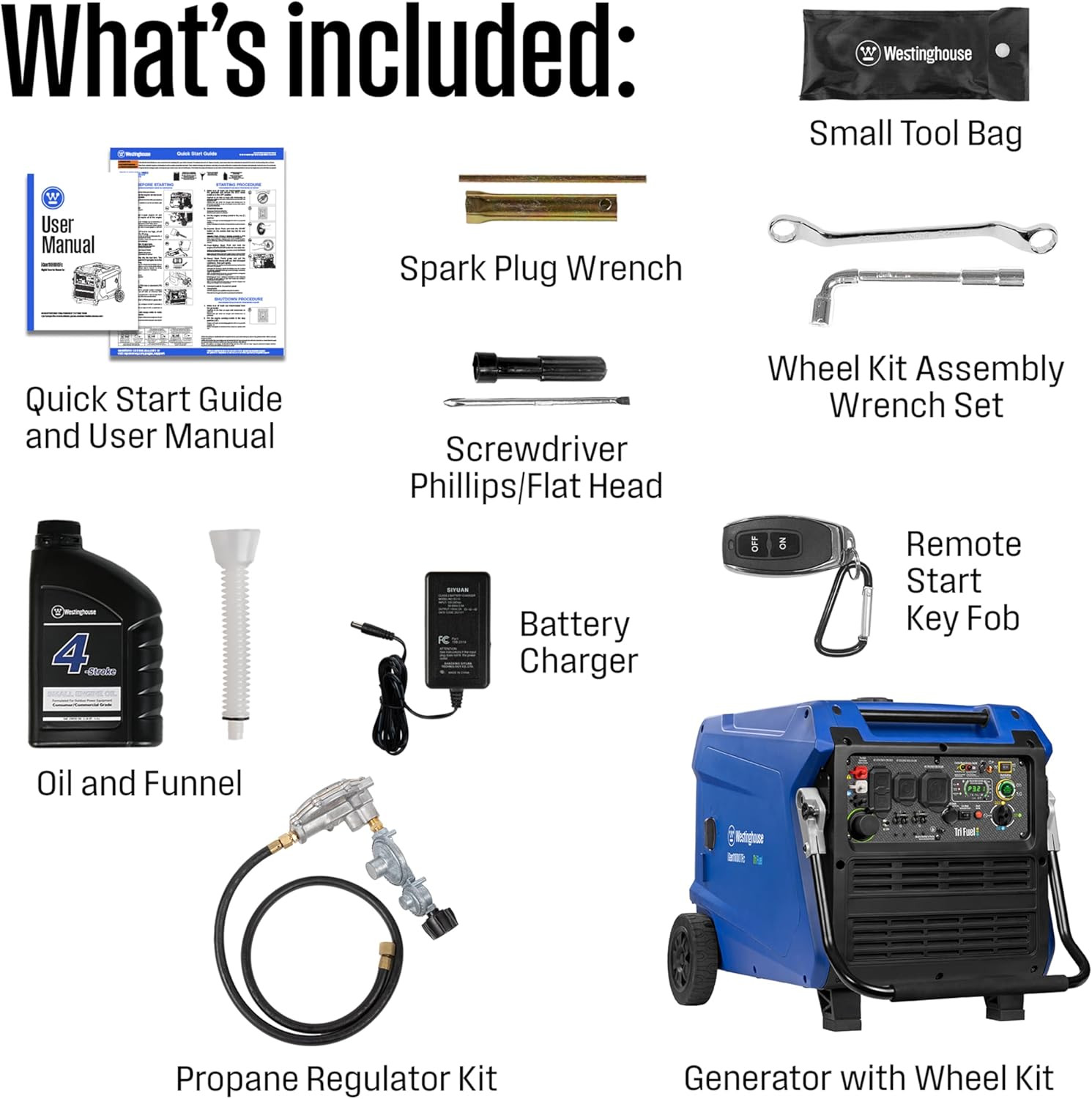 11000 Peak Watt Tri-Fuel Portable Inverter Generator, Remote Start, Transfer Swi