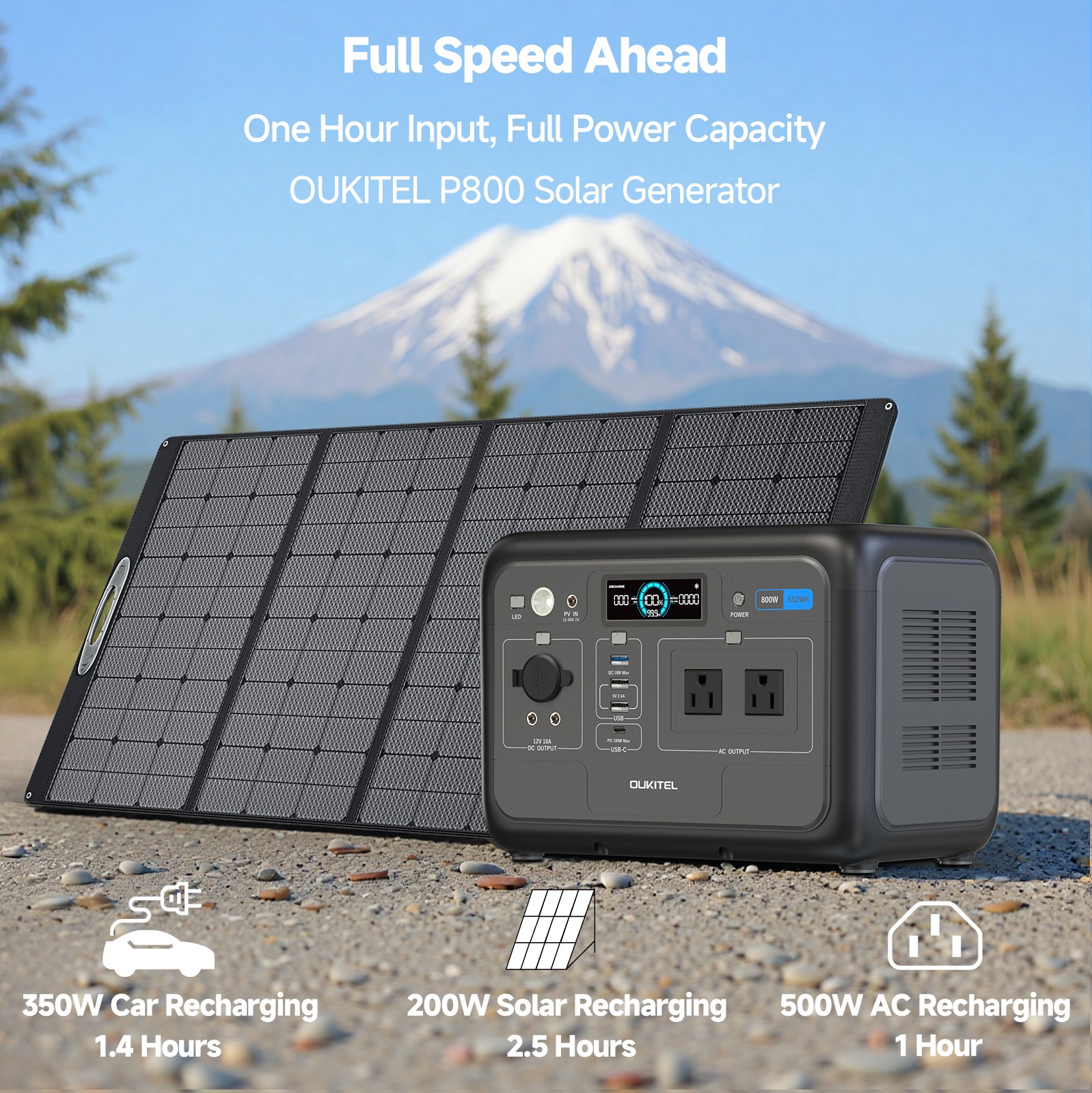 Portable Power Station 512Wh LiFePO4 Battery 800W/512Wh With 200WSolar Generatoe