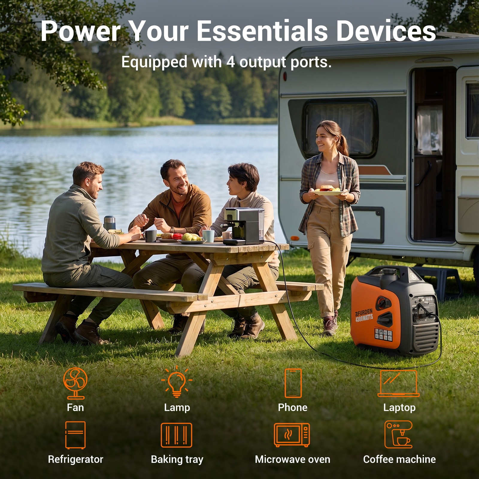Efurden 4300W Quiet Generator Inverter Gasoline for RV Camping / Home Backup