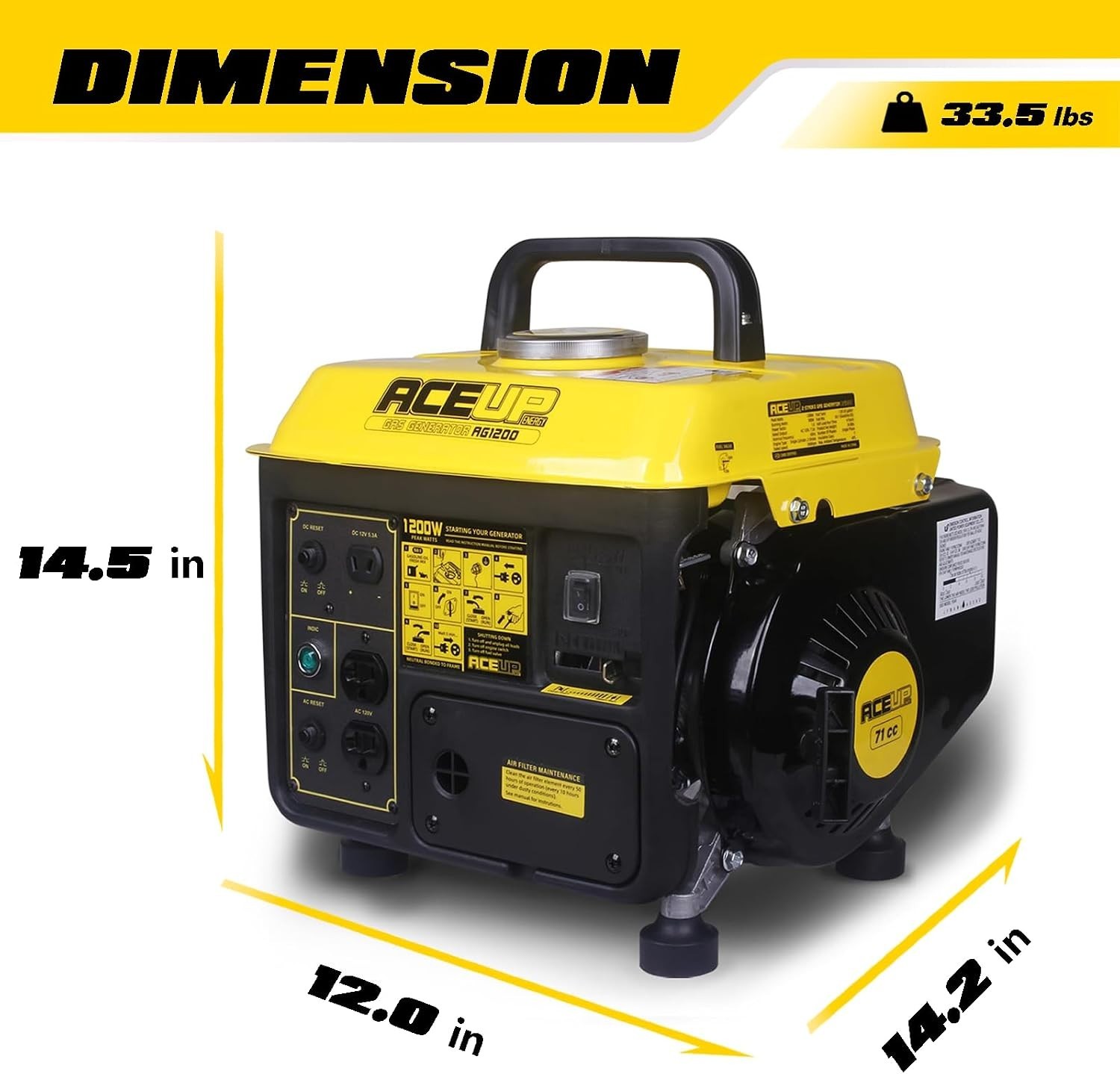 1,200W Gas Powered Generator, Small Portable Generator for Home Use Ultralight,
