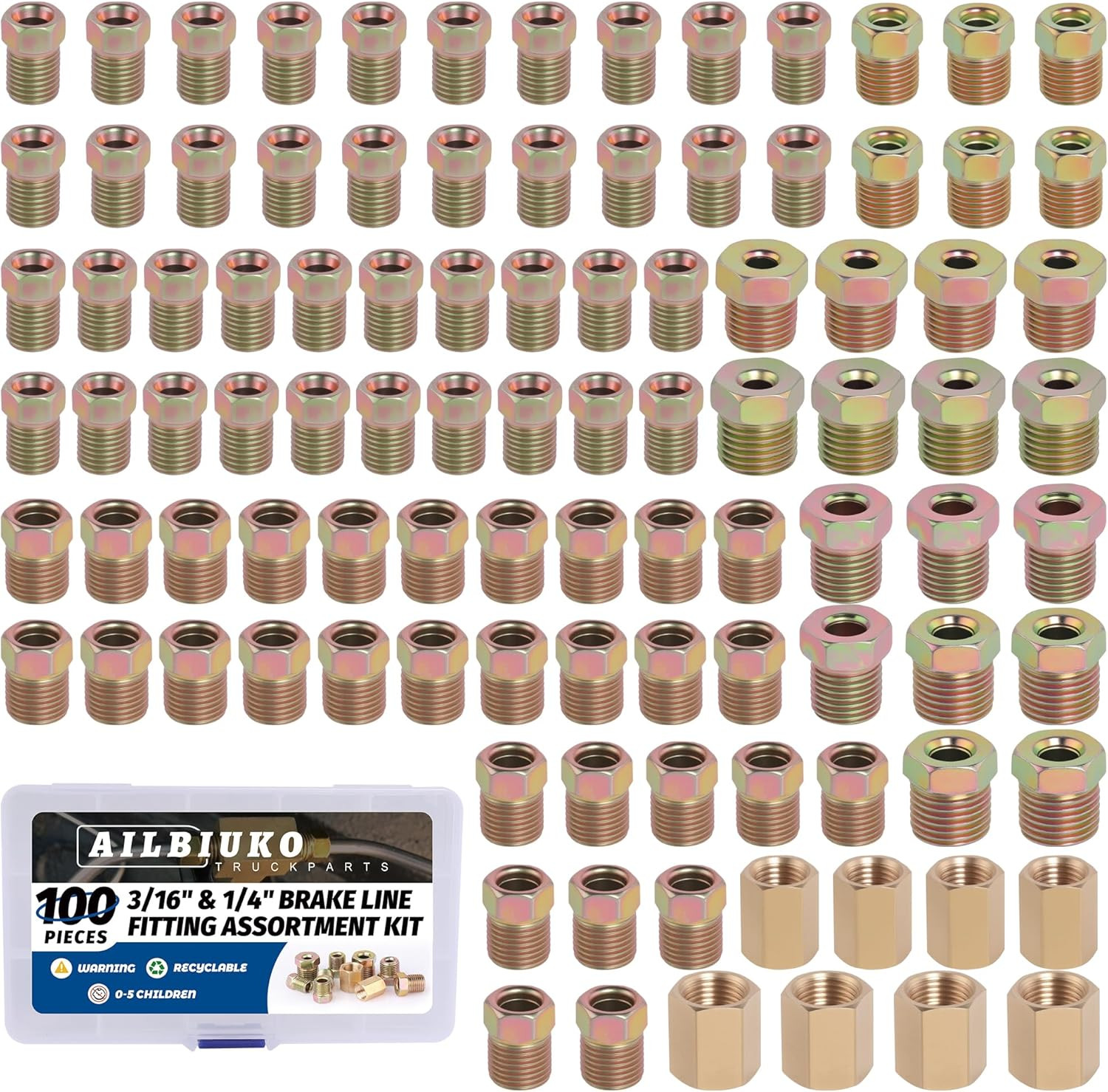 100Pc 3/16 & 1/4 Brake Line Fittings SAE Thread Nuts Unions Kit – US