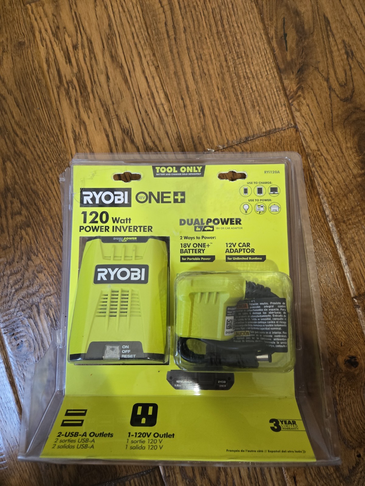 RYOBI 18V 120-Watt 12V Automotive Power Inverter with Dual USB Ports RYi120A