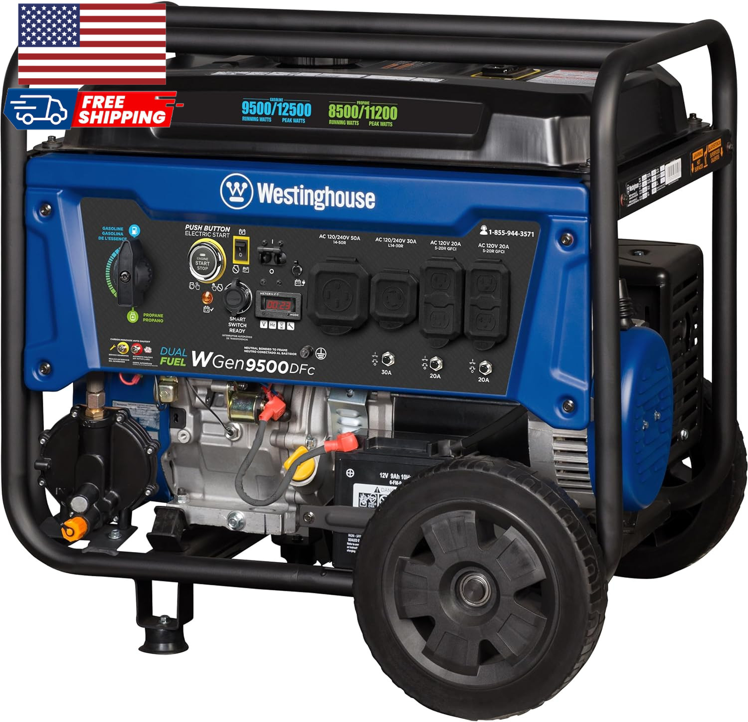 12500 Peak Watt Dual Fuel Home Backup Portable Generator Remote Electric Start