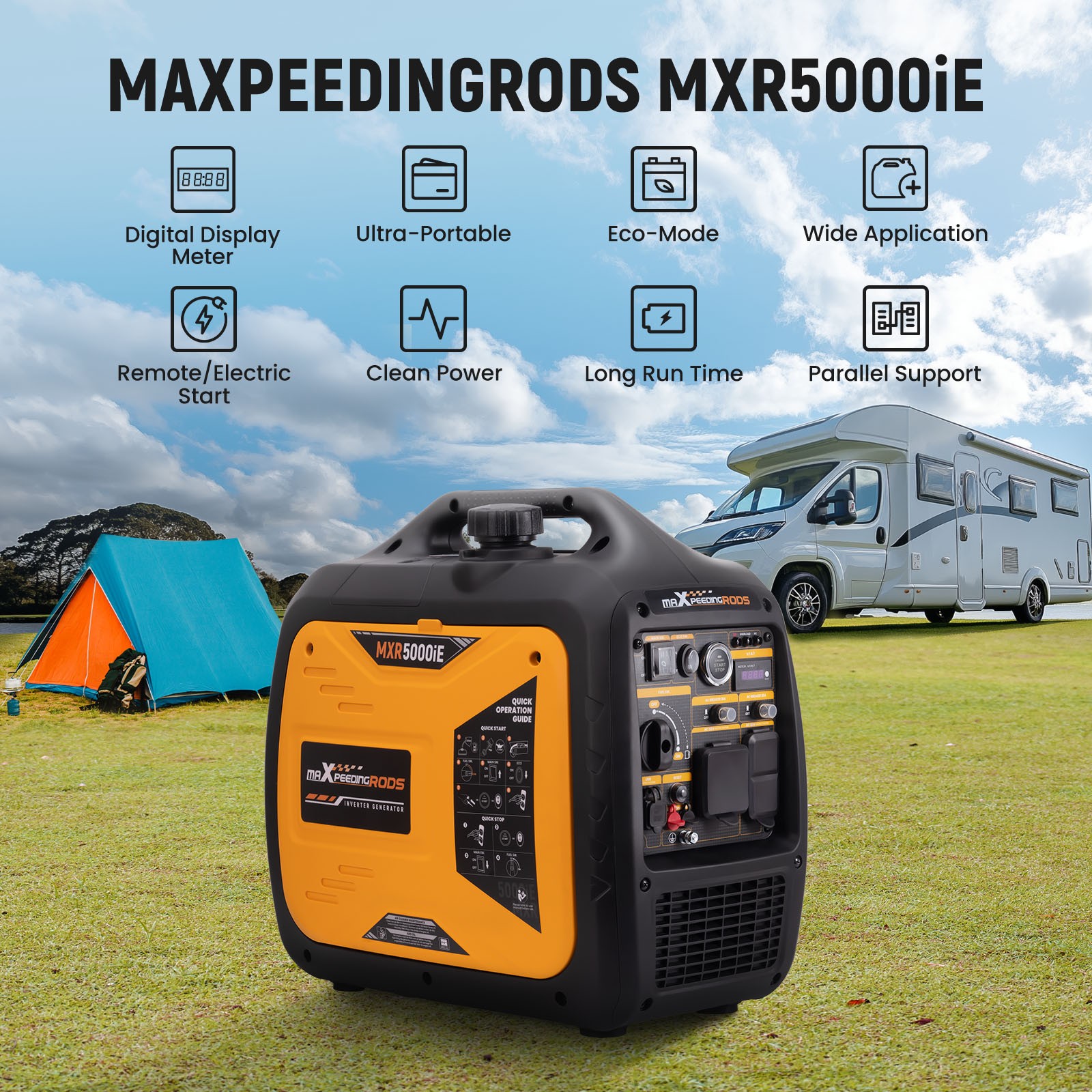 Quiet Gas Generator 4800W Peak Power Electric Remote Start CO Alert RV Ready USB