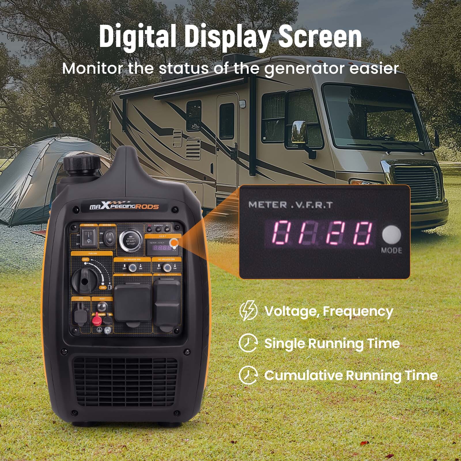 Inverter Generator 5000W Peak Electric/Remote Start Digital Display For Camping