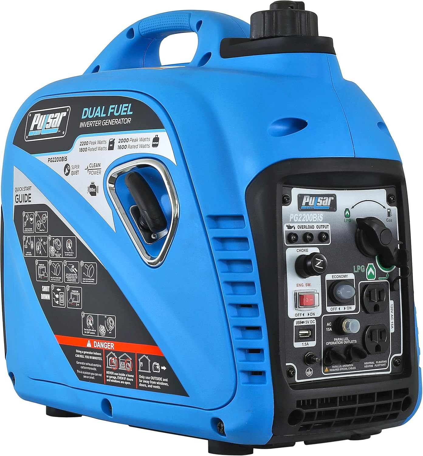 Pulsar 2,200W Portable Dual Fuel Quiet Inverter Generator with USB Outlet & Para