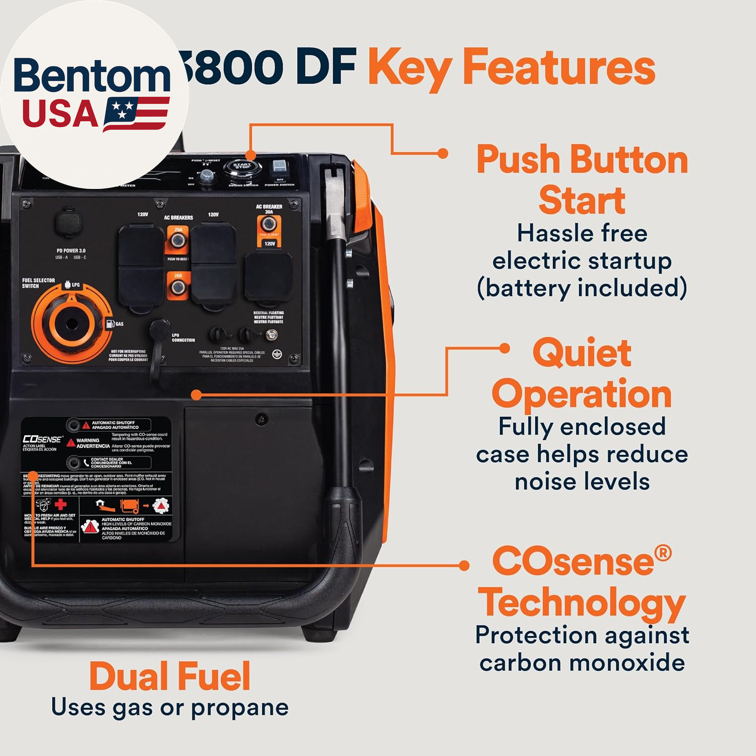 3,800-Watt Dual-Fuel Portable Inverter Generator – Gas and Propane Compatible –