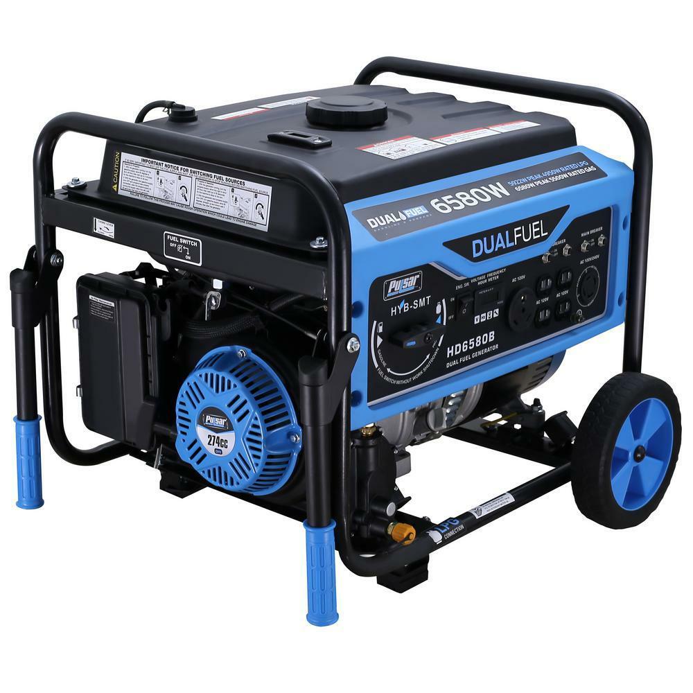 Pulsar 6,580-W Portable RV Ready Dual Fuel Gas Powered Generator with Wheel Kit