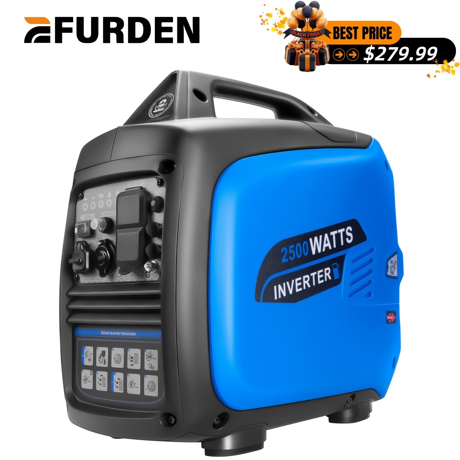 EFURDEN 2500 Watt Inverter Generator Portable Quiet Gas Generator 10H Runtime