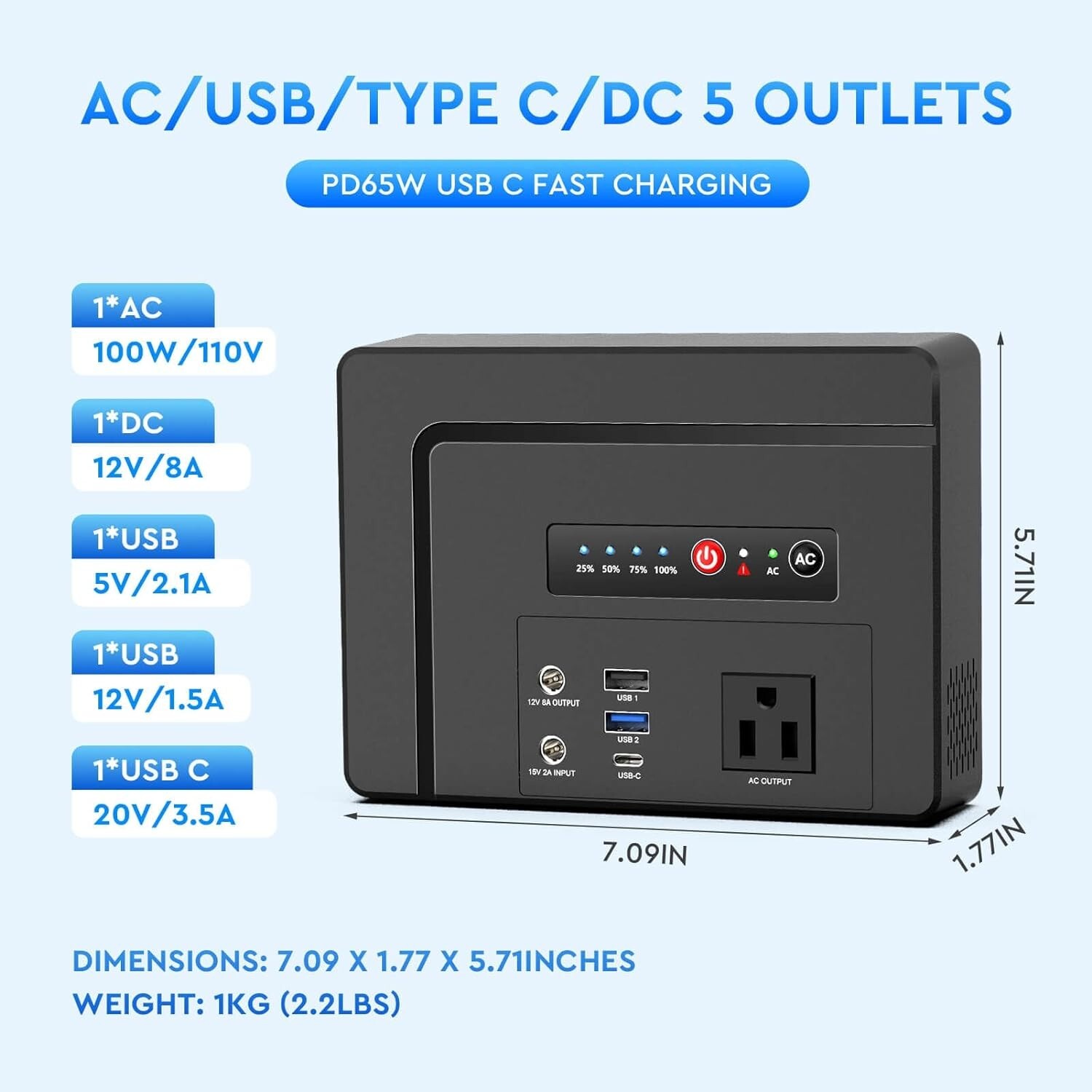 Power Station Charger 100W Generator 97Wh Small Portable AC Outlet Fast Charging