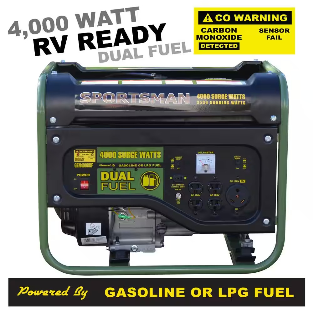 4,000/3,500-Watt Recoil Start Dual Fuel Gasoline Propane Portable Generator with