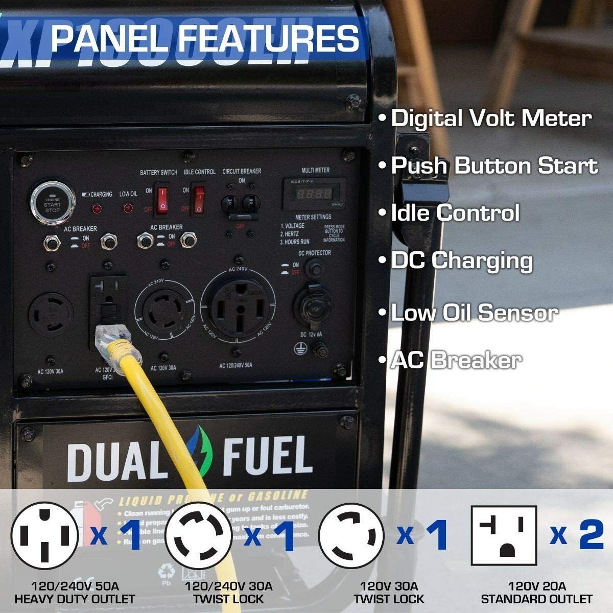 DuroMax 13,000-W Portable Hybrid Dual Fuel Powered Generator with Electric Start