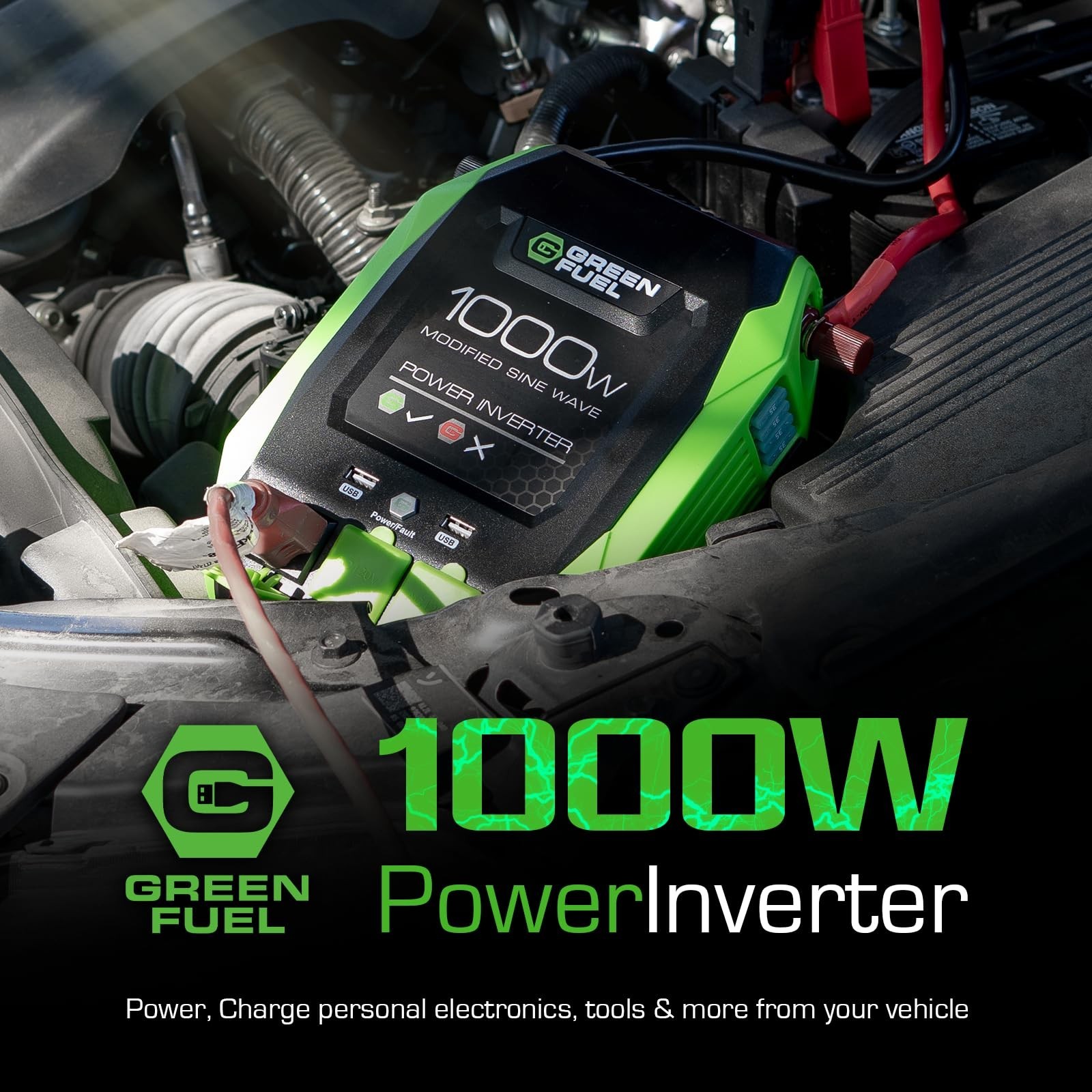 1000W Power Inverter 2000W Peak w/DC 12V to 3X 120V AC, 2X 2.4Amp USB, Mounti…