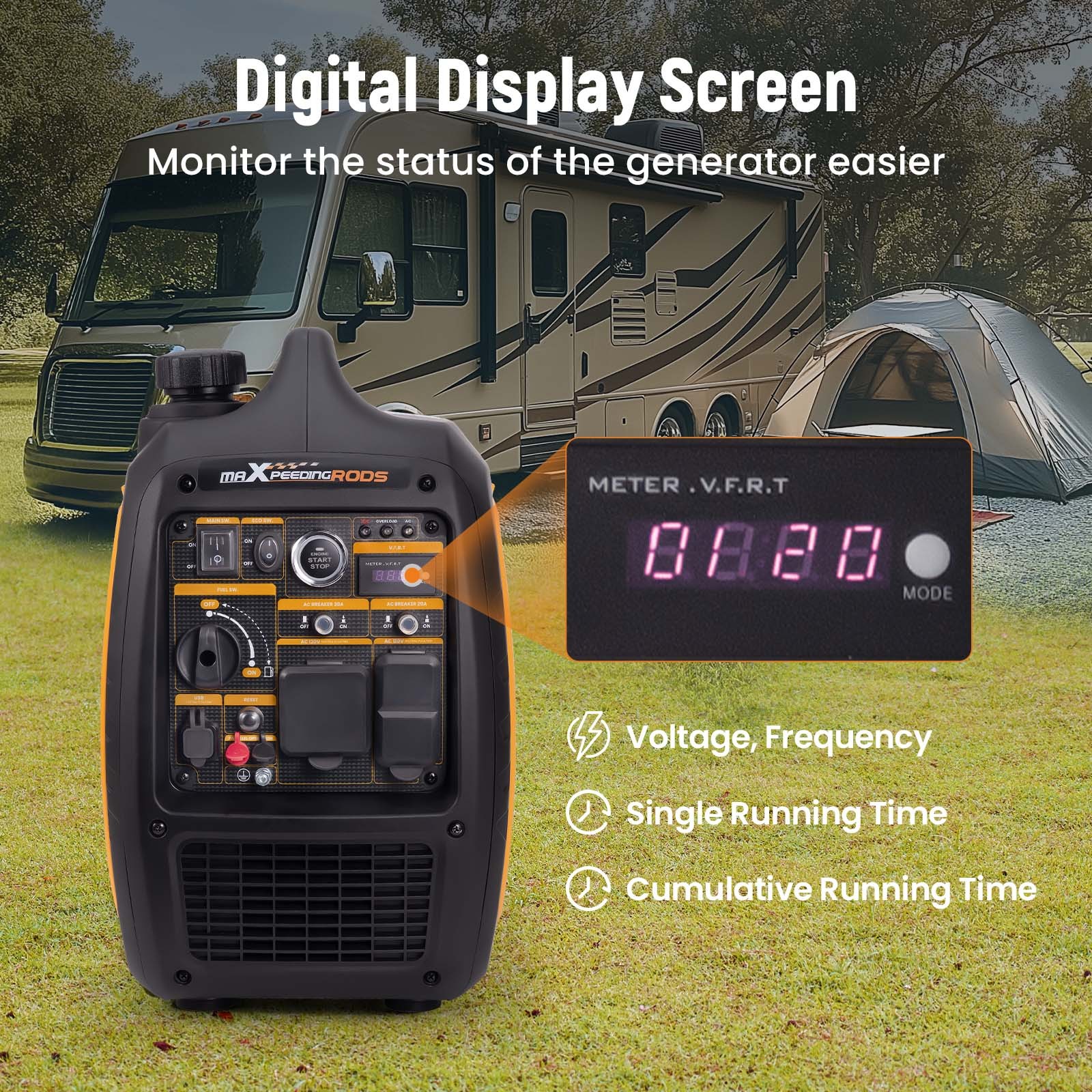 Portable Power Generator 3800W Running Watts Digital Display For RV Travel