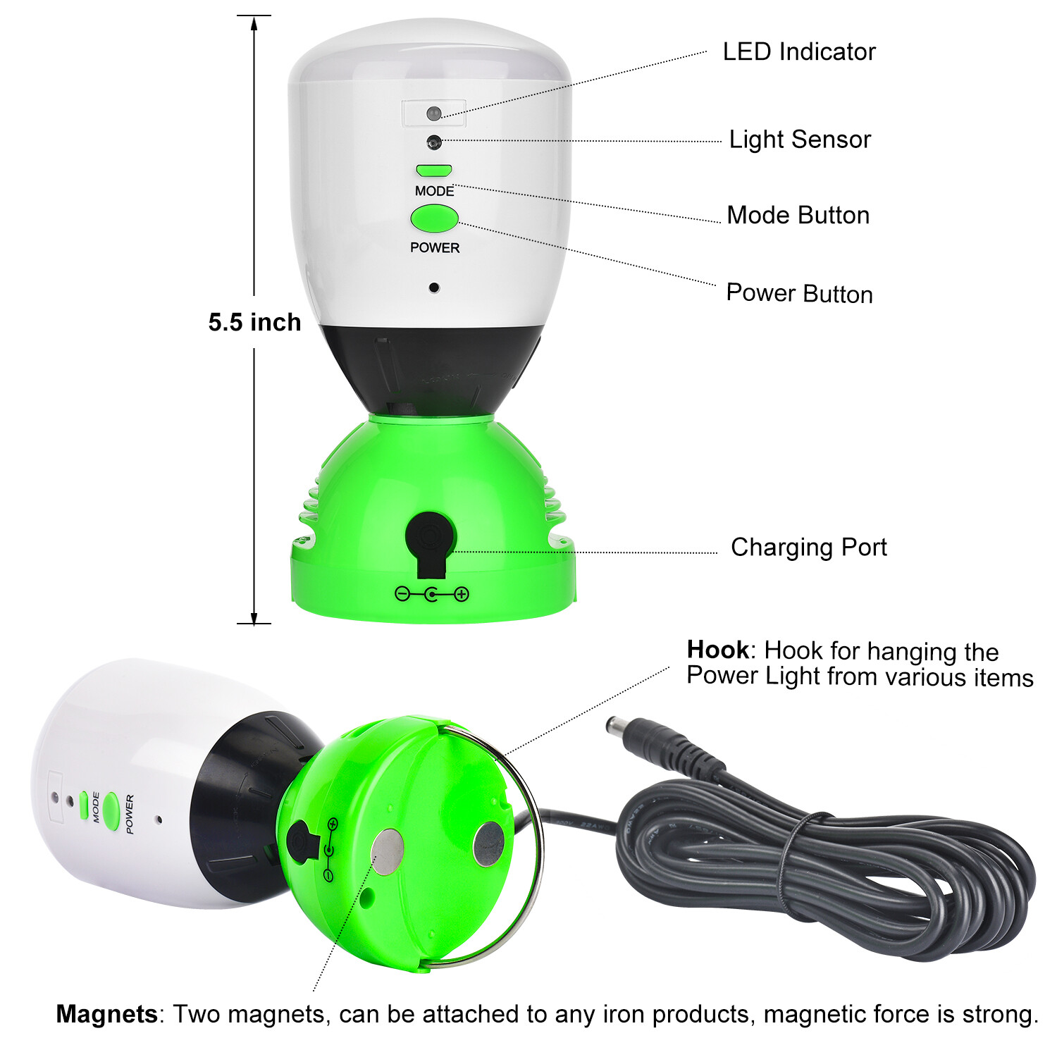 Nature’s Generator Power Light with 10ft Cable and DC Adapter 5 Watt 4 Pack