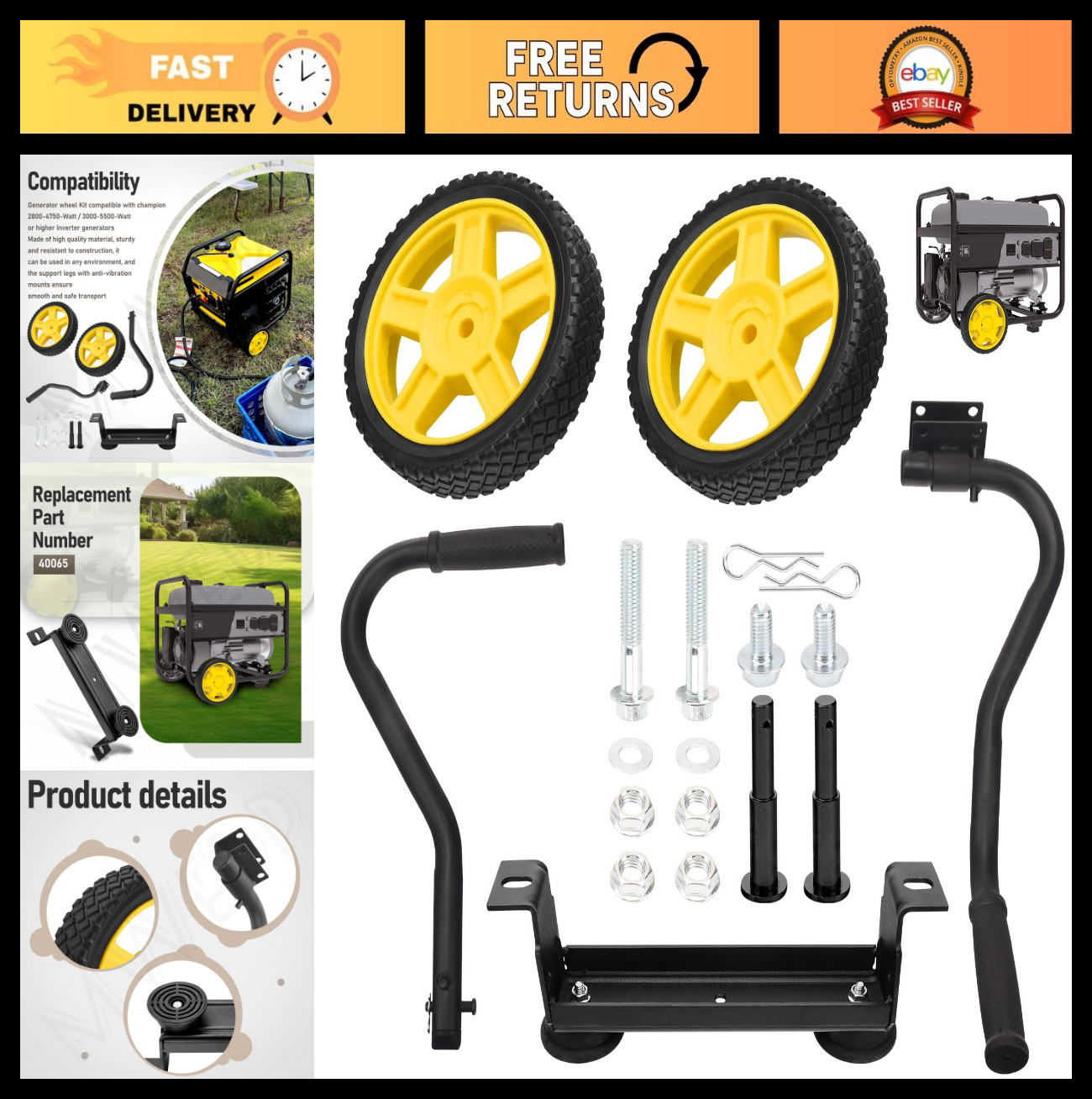 Generator Wheel Kit for 2800-5500W Inverter Generators, Folding Handle, Never-Fl