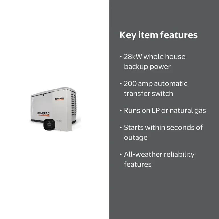 Generac 28kW Home Standby Dual Fuel Generator w/ 200A Automatic Transfer Switch