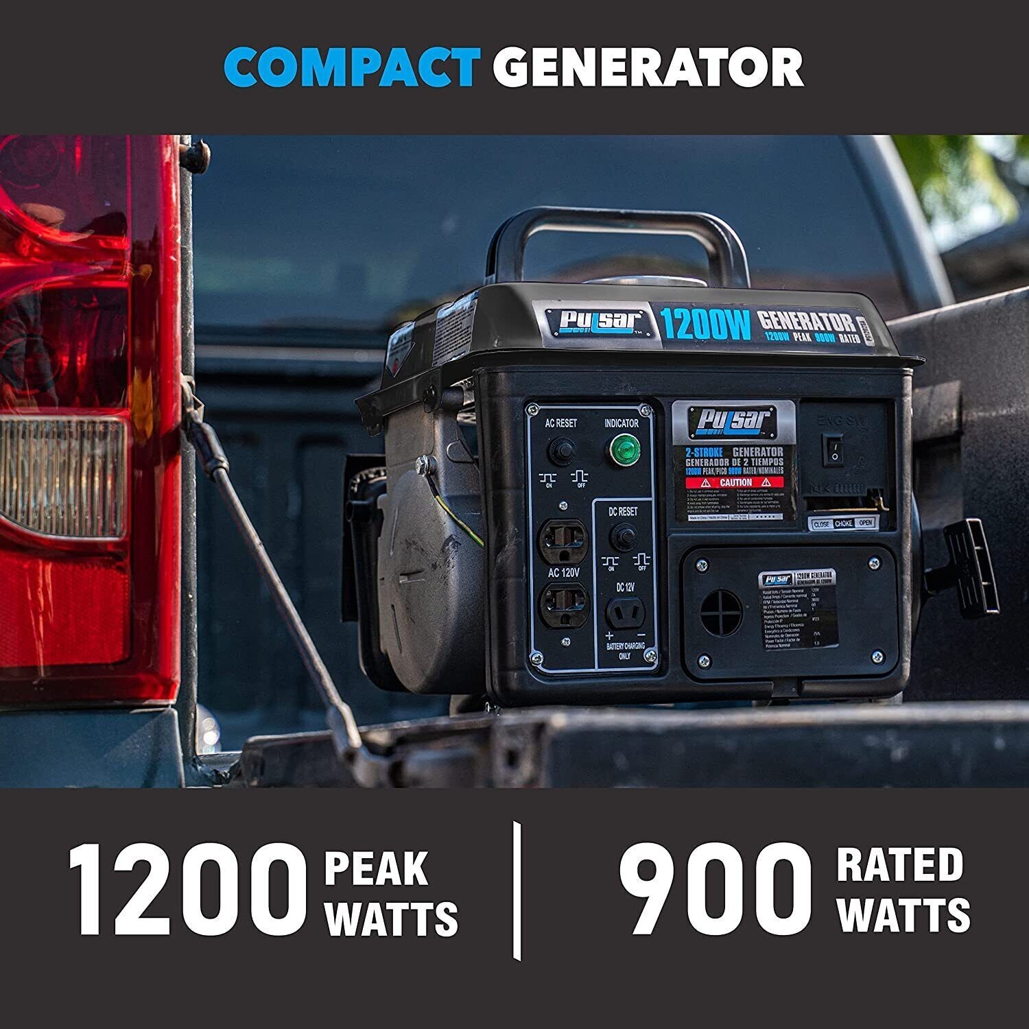 Pulsar G1200SG Portable Gas-Powered Generator with Carrying Handle, 1200W