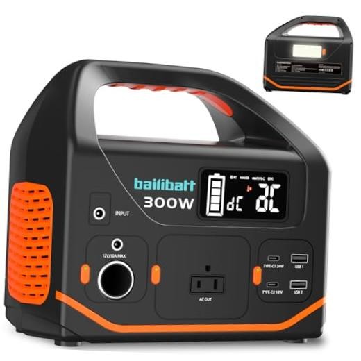 300W Portable Power Station, 266Wh Solar Generator with 7 Outputs & Dual White