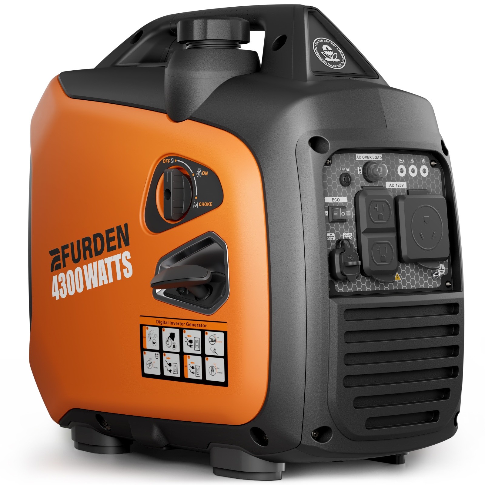 Efurden 4300W Quiet Gas Generator Inverter Portable for Home Backup Camping RV