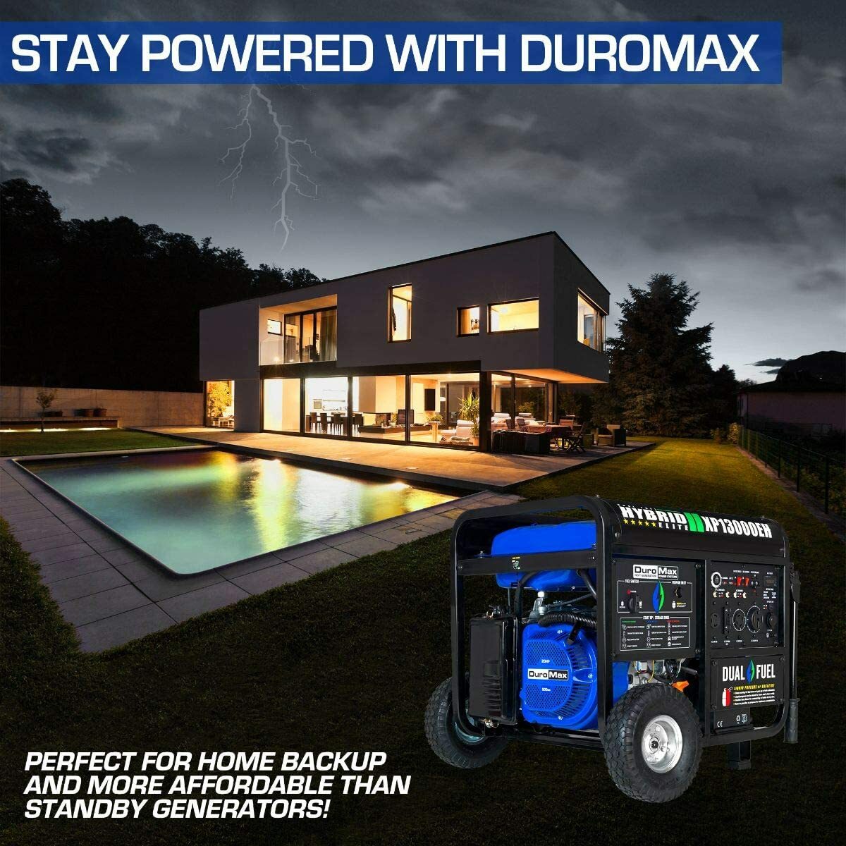 DuroMax 13,000-W Portable Hybrid Dual Fuel Powered Generator with Electric Start