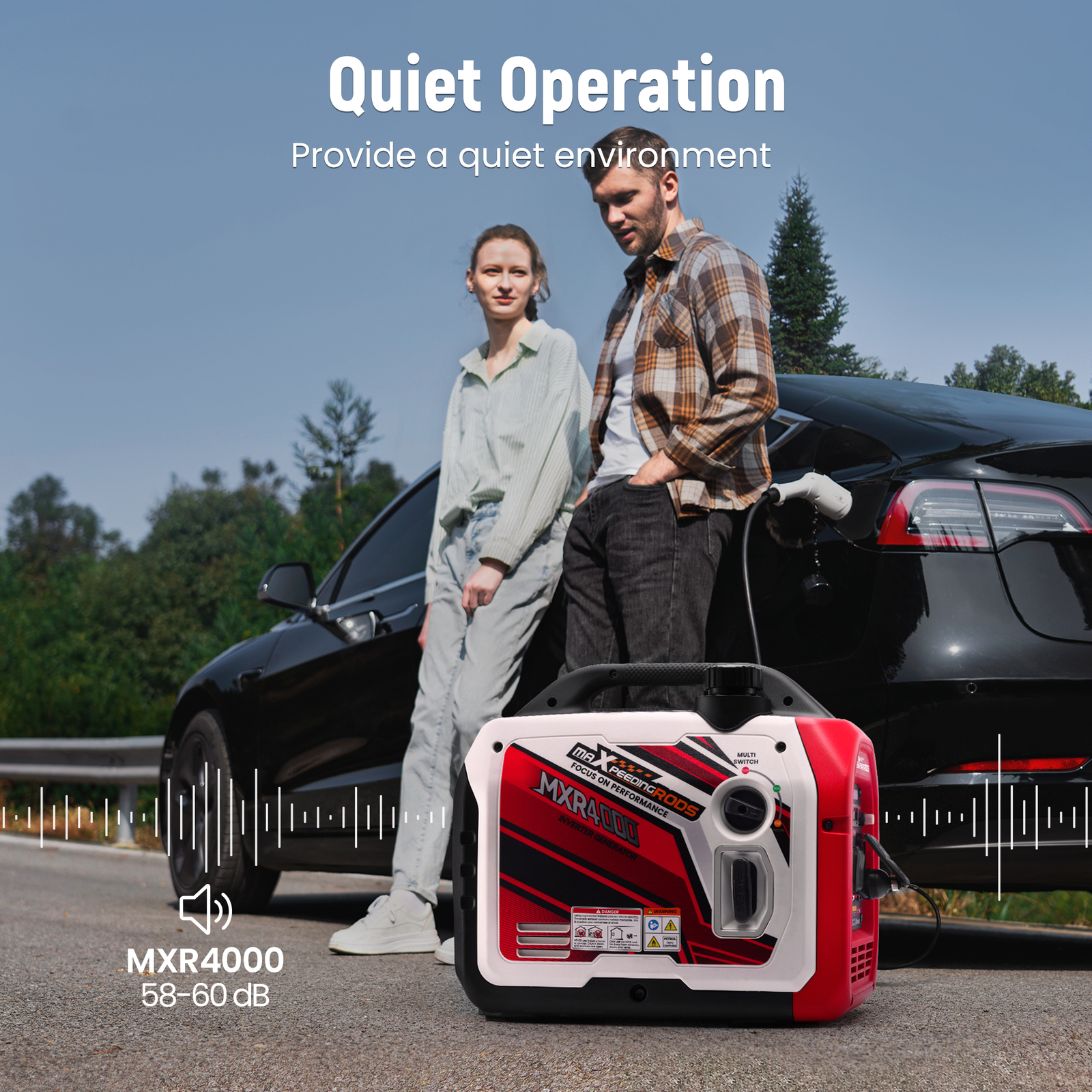 4000 Watt Inverter Generator Lightweight Super Quiet Gas Powered with Bluetooth