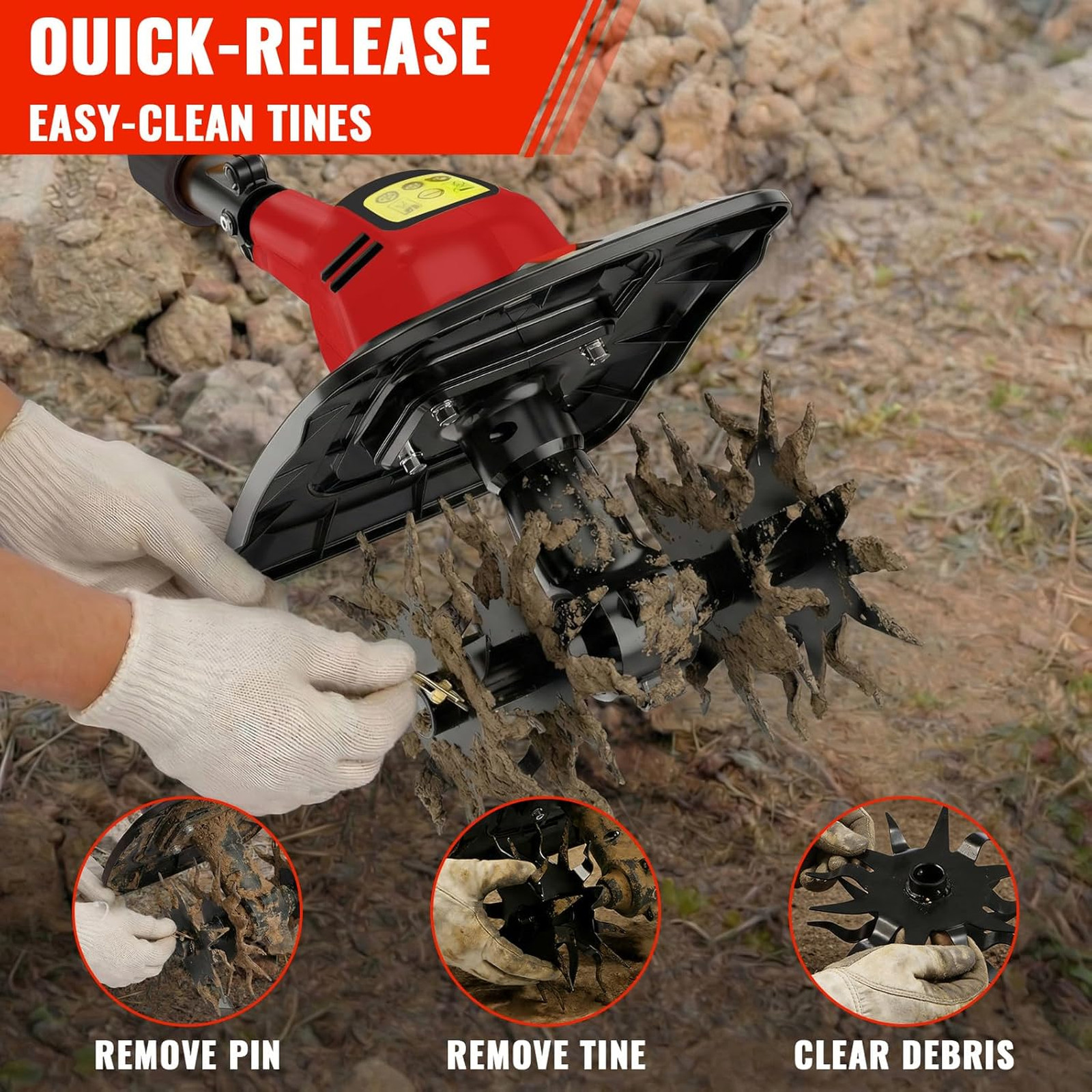 Cordless Garden Tiller Cultivator Compatible with M18 Battery 9 Inch Width 7