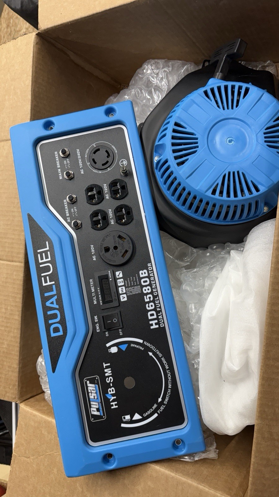 Pulsar Dual Fuel Generator HD6580B Blue 120V/240V Pull Start Mechanism