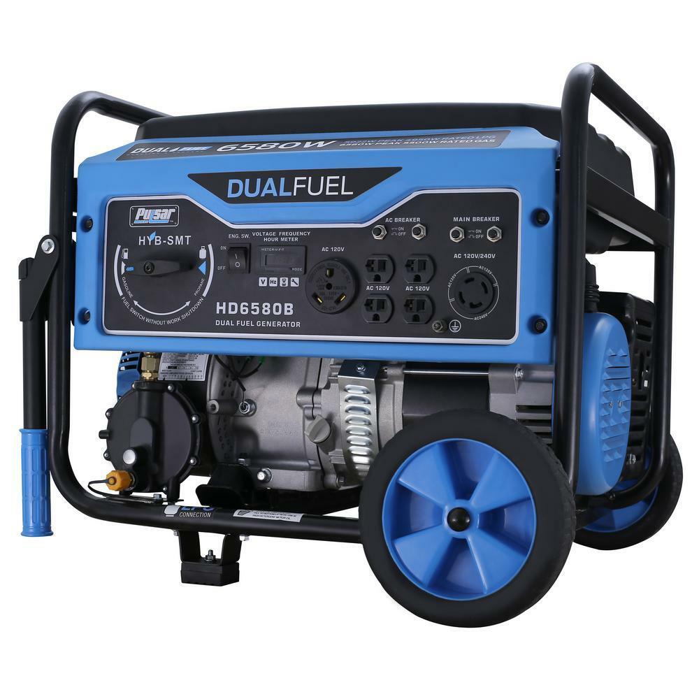 Pulsar 6,580-W Portable RV Ready Dual Fuel Gas Powered Generator with Wheel Kit