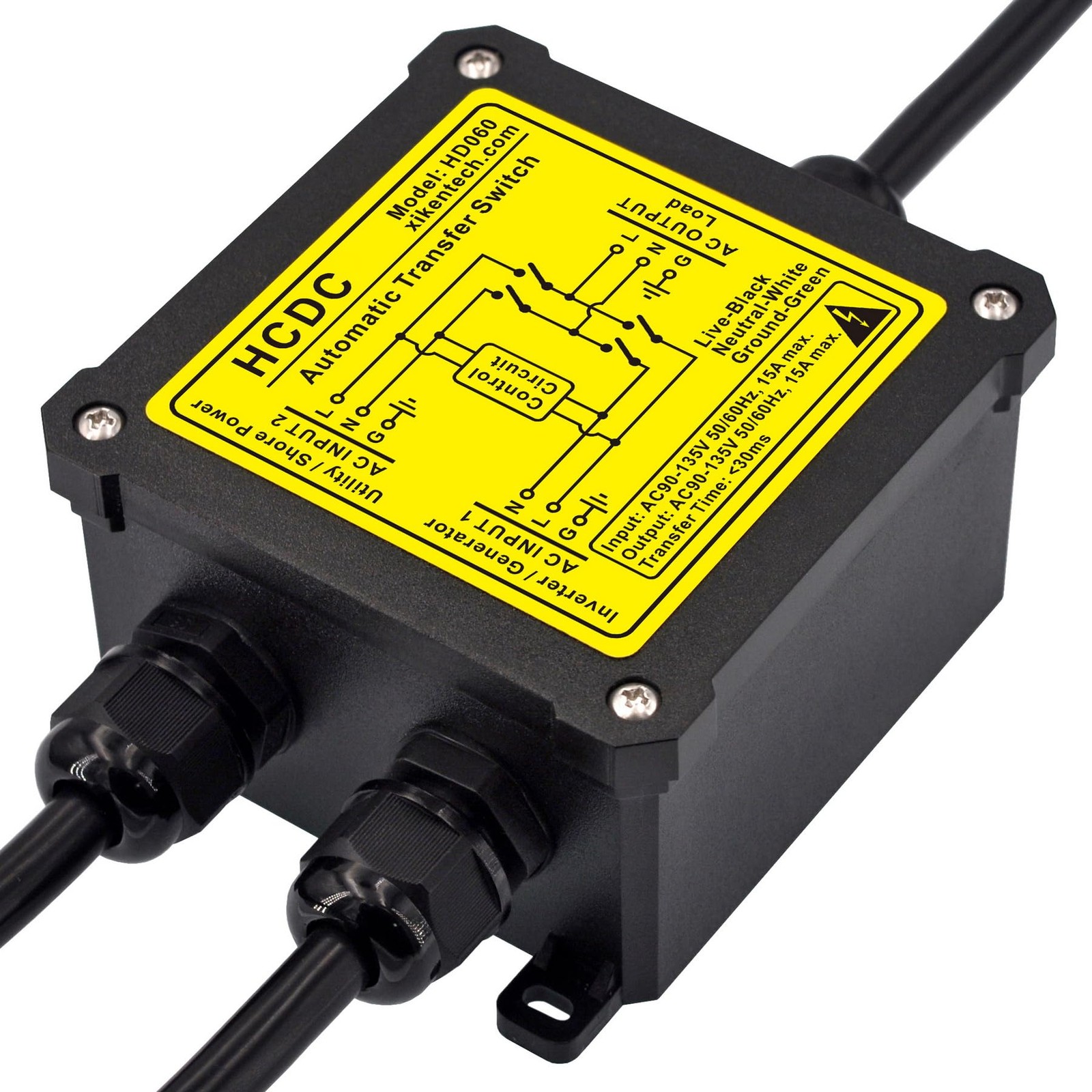 AC120V 15Amp Automatic Transfer Switch, ATS Auto Switch (NEMA…