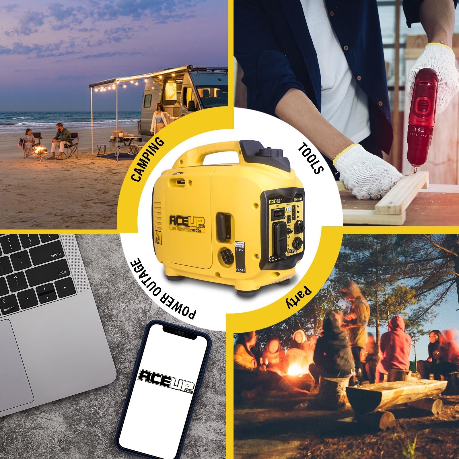 Aceup Energy 1500W Inverter Generator 1200W Rated Gas Powered Quiet Portable New