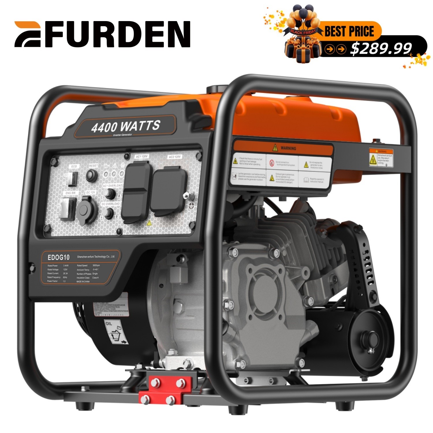 Efurden 4400W Portable Inverter Generator Gas Powered Generator For Home Backup