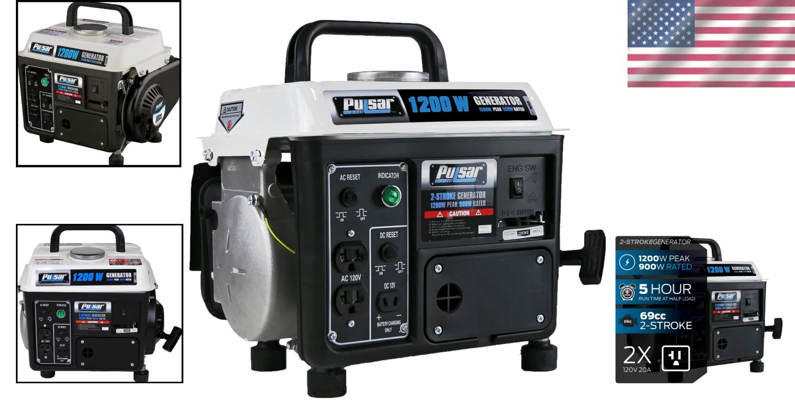 Lightweight 1200W Gas-Powered Portable Generator