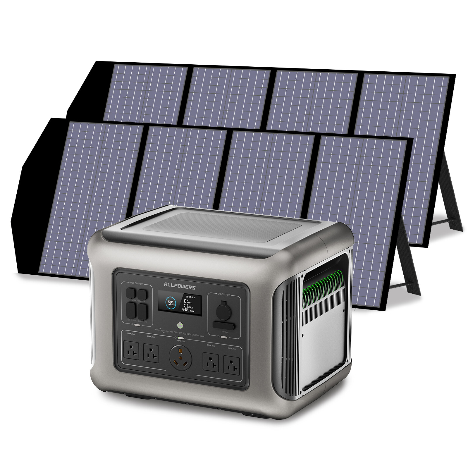 ALLPOWERS 2500W LiFePO4 Portable Power RV Generator with 2X Solar Panel 18V 140W