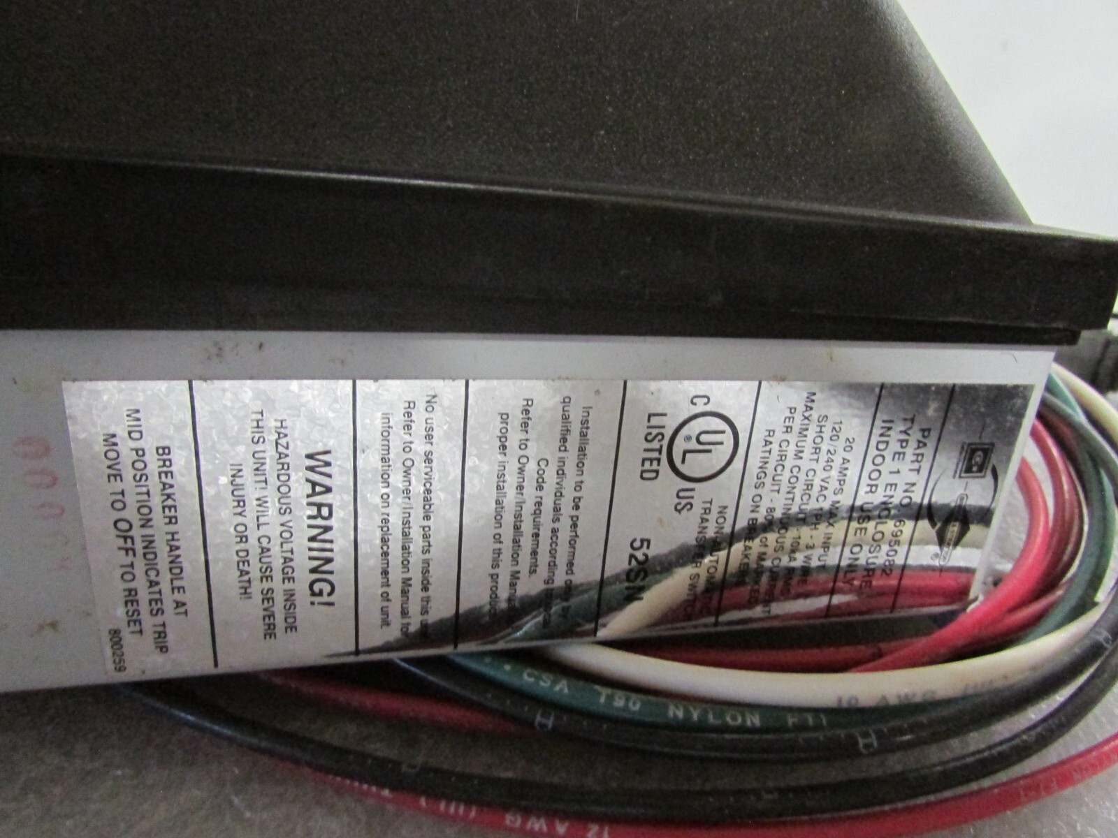 Briggs & Stratton Emergency Power Transfer System 695082 For Generators to 5000w