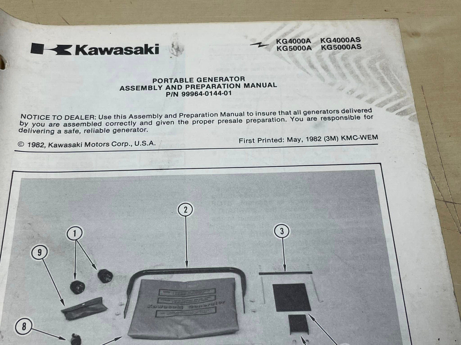Vtg 1982 Kawasaki KG4000A 5000A AS Portable Generator Dealers Assembly Manual
