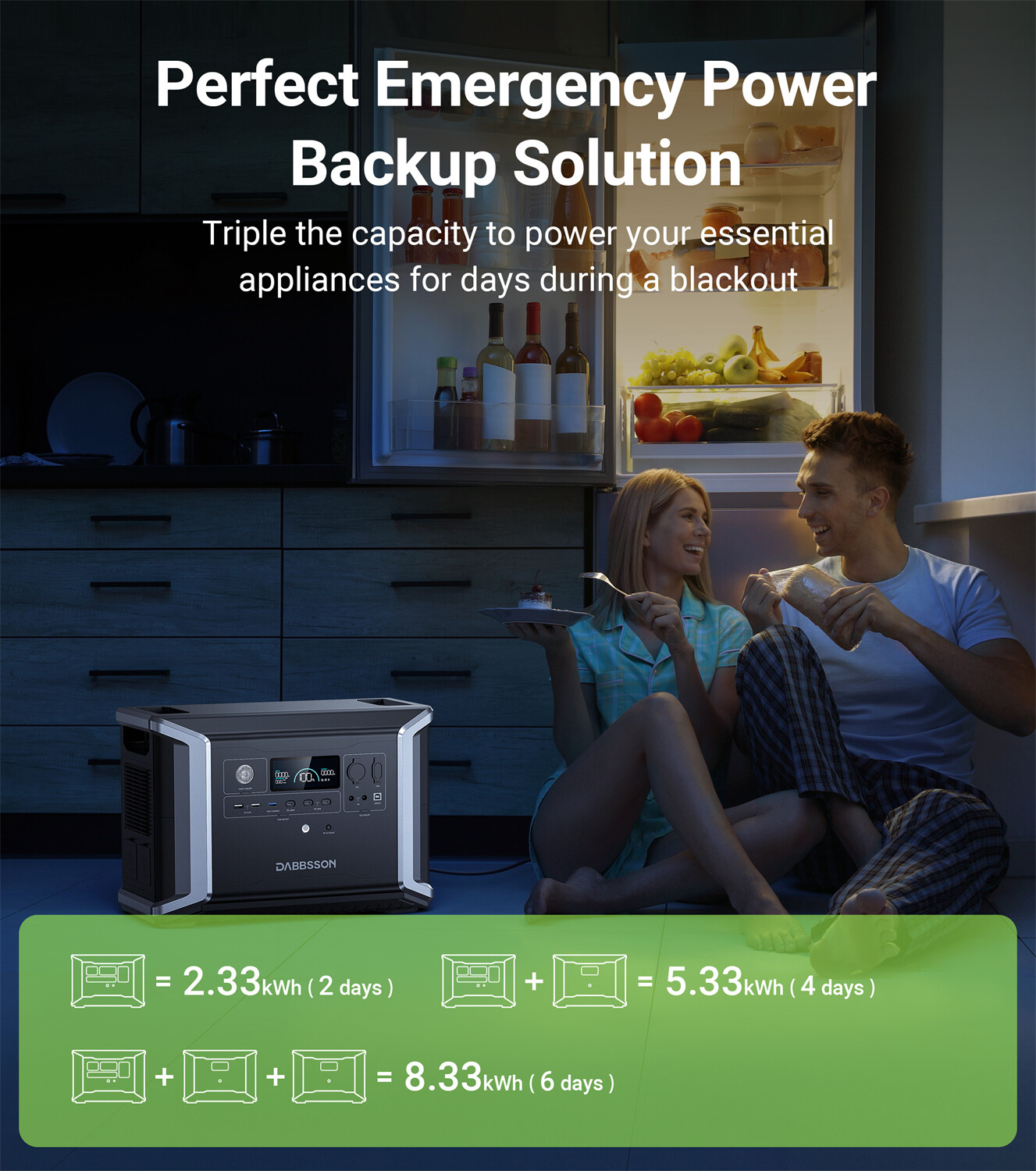 Dabbsson 2330Wh Portable Power Station 2200W Solar Generator for Home Camping RV