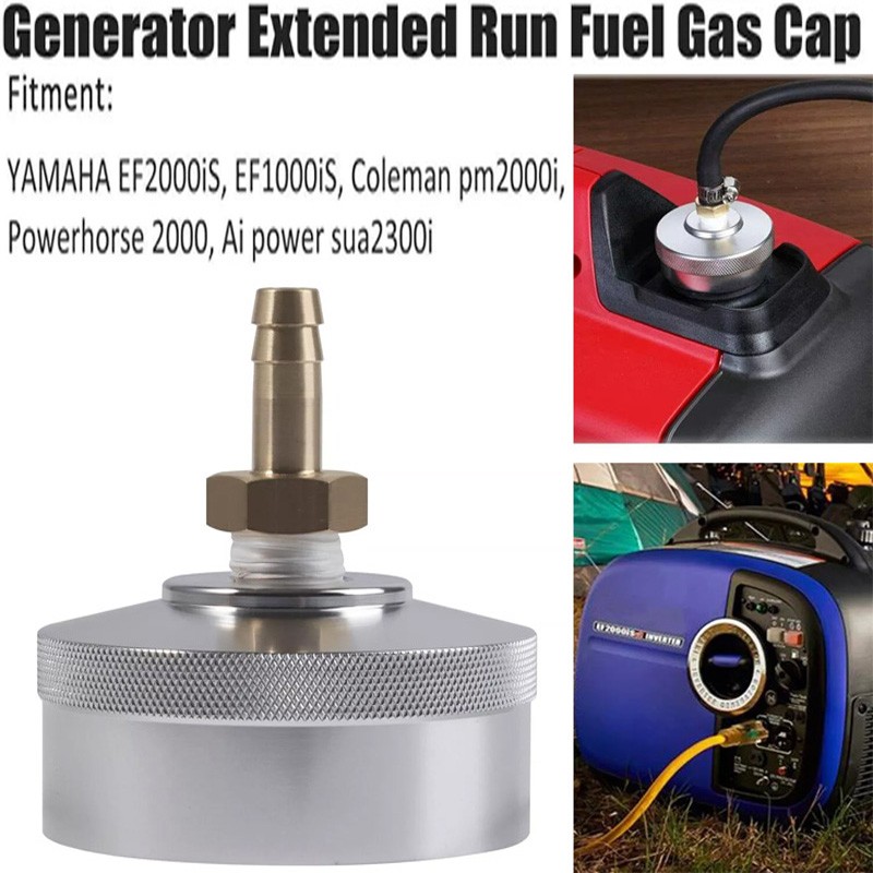Extended Run Gas Cap Adapter w/ Brass Hose for Yamaha EF2000is EF1000is (Silver)