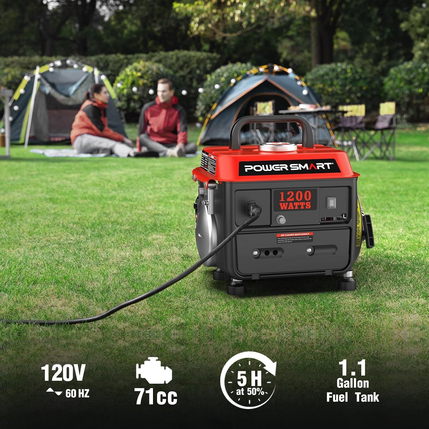 1200W Portable Generator Small Generator for Camping Tailgating Gas Powered