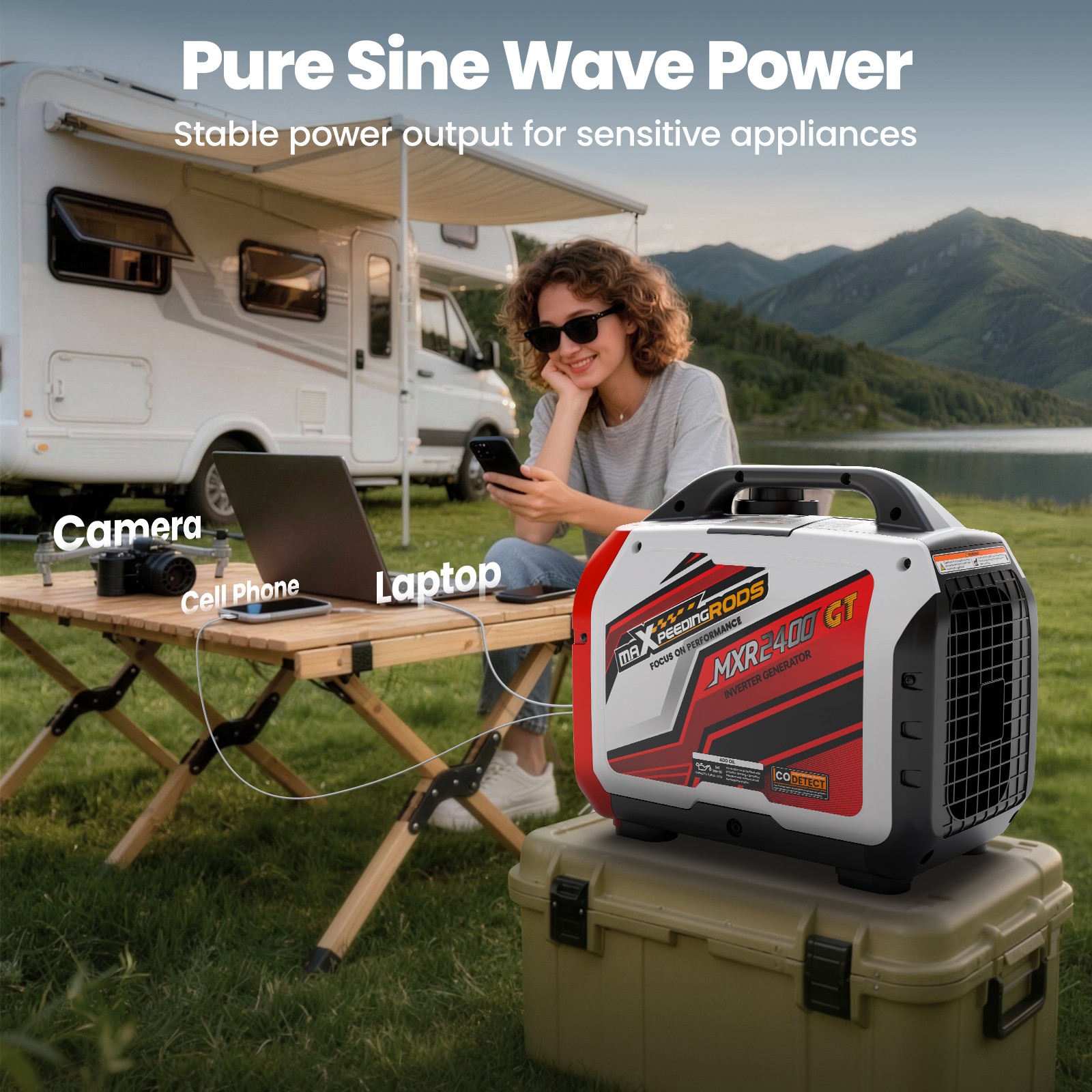 2400W Lightweight Gasoline Inverter Generator Quiet 58dB with ECO Mode