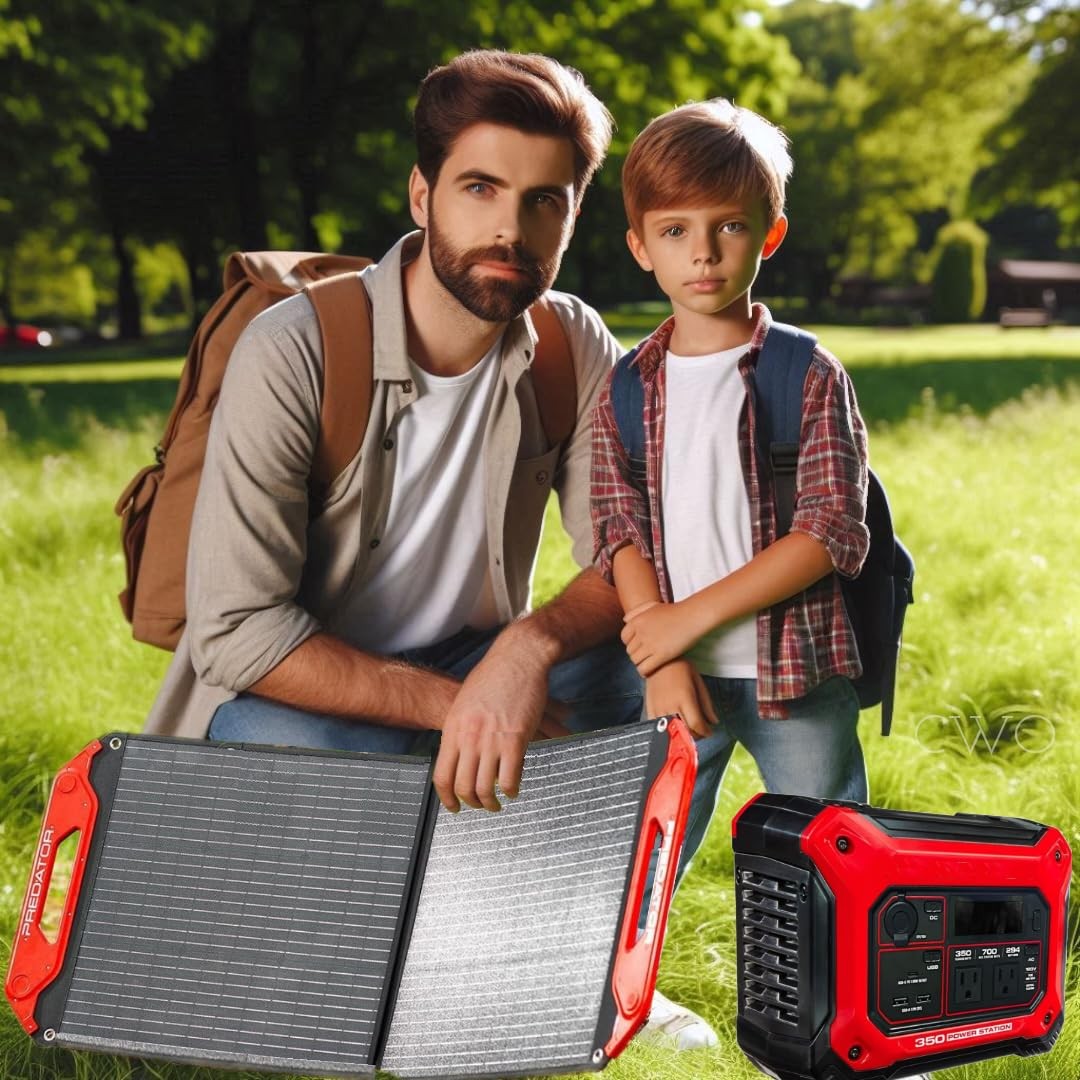 New! Power Up Anywhere, 350 Watt Power Station with 100 Watt Folding Solar Panel