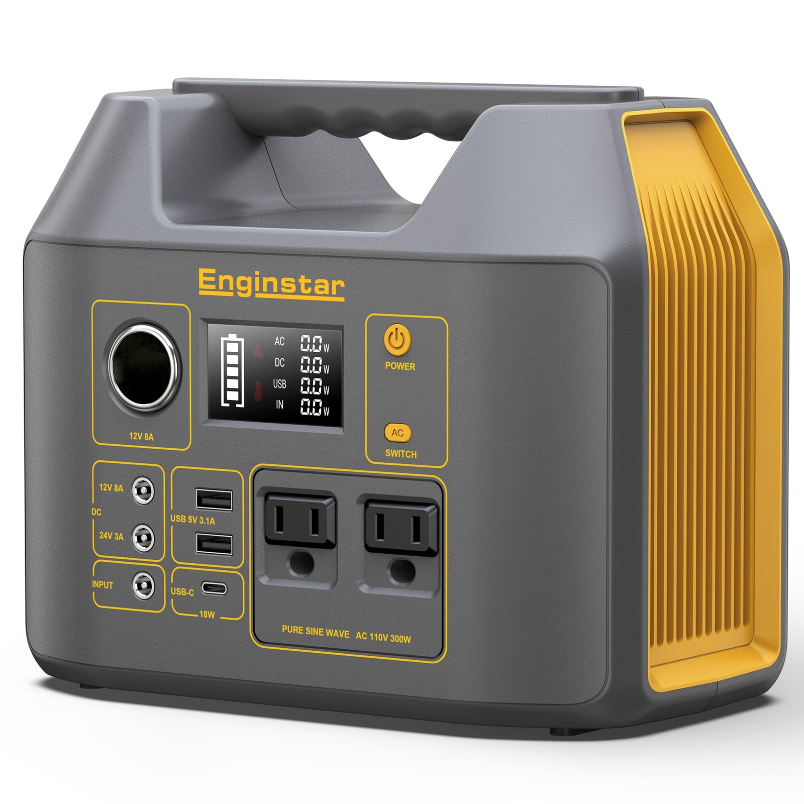 EnginStar Portable Power Station,300W Solar Generator, 110V 300W, Yellow