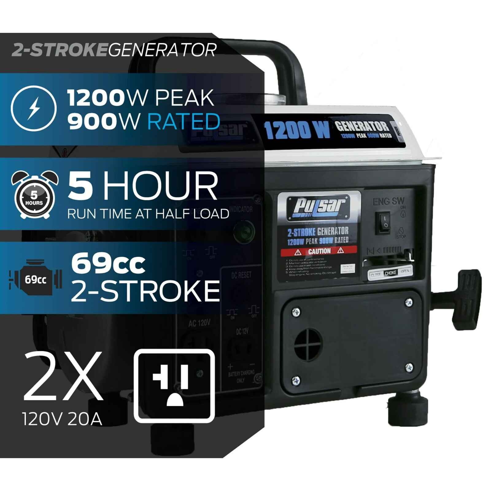 1200 Watt Portable Low Noise Gas Powered Inverter Generator