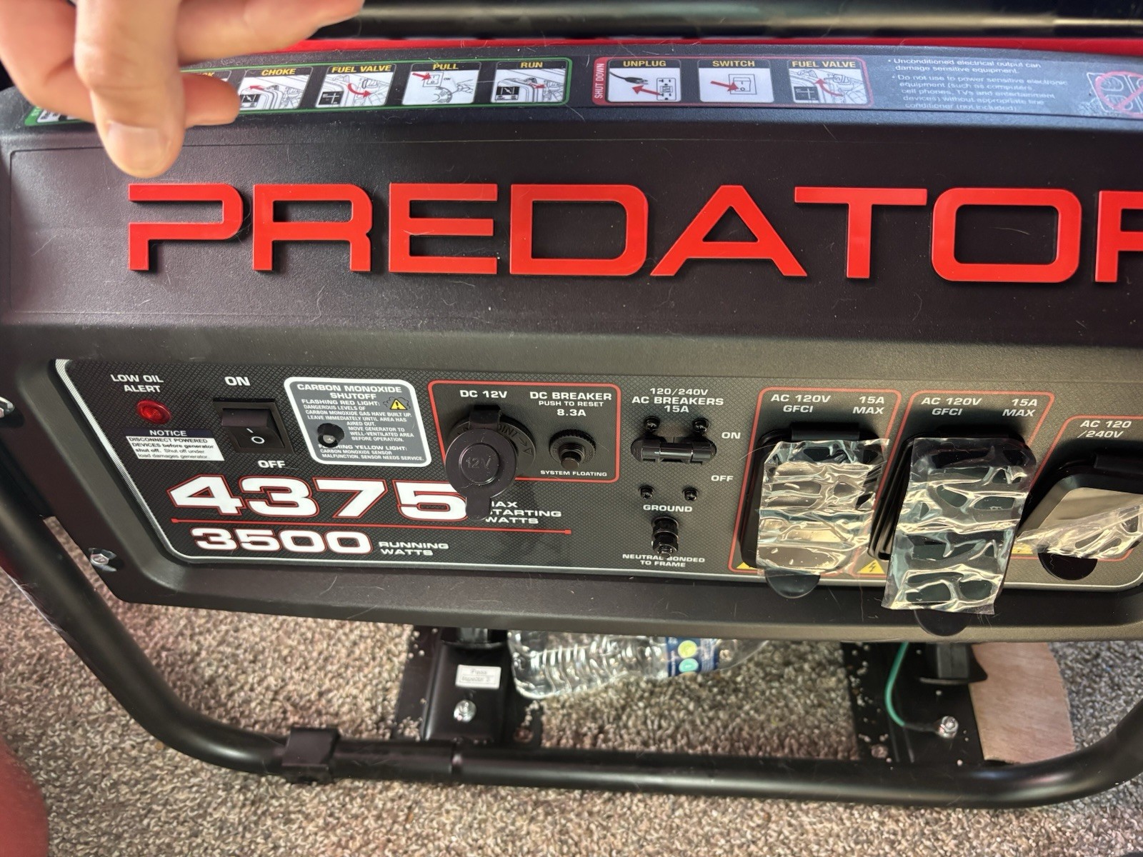 Predator 4375/3500W Power Generator Low Oil Alert CO Shutdown + Extension Cord